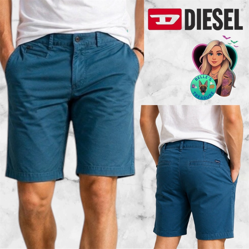 Diesel Chi-Tight-E-Shorts Men's 32 Dark Blue Slim Fit Chino Shorts Stretch 11"